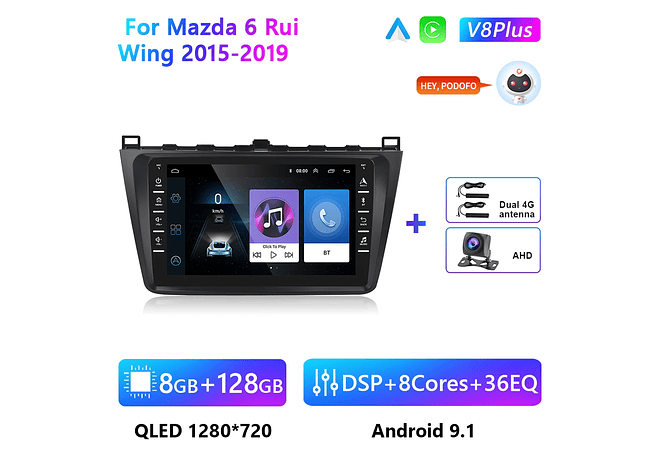 RD152 Android Mazda 6 rui asa 2015-2019 1GB a 8GB RAM e 16GB a 128GB ROM com ou sem Carplay