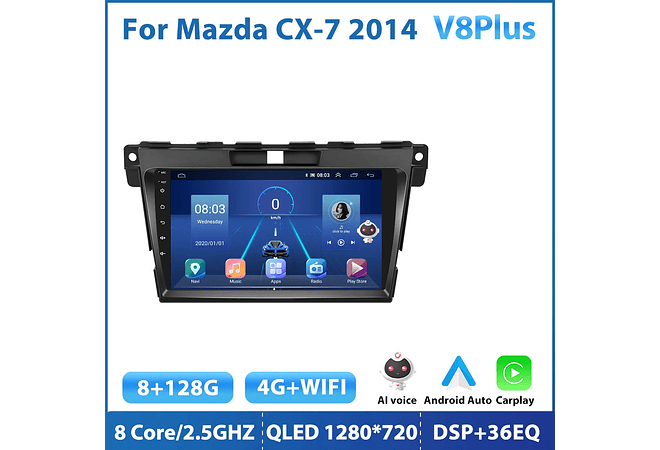 RD153 Android Mazda CX-7 2014 1GB a 8GB RAM e 16GB a 128GB ROM com ou sem Carplay
