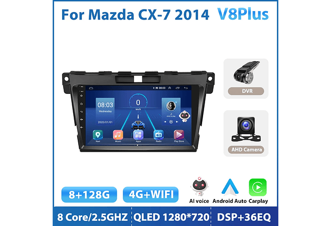 RD153 Android Mazda CX-7 2014 1GB a 8GB RAM e 16GB a 128GB ROM com ou sem Carplay