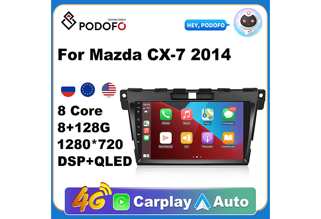 RD153 Android Mazda CX-7 2014 1GB a 8GB RAM e 16GB a 128GB ROM com ou sem Carplay