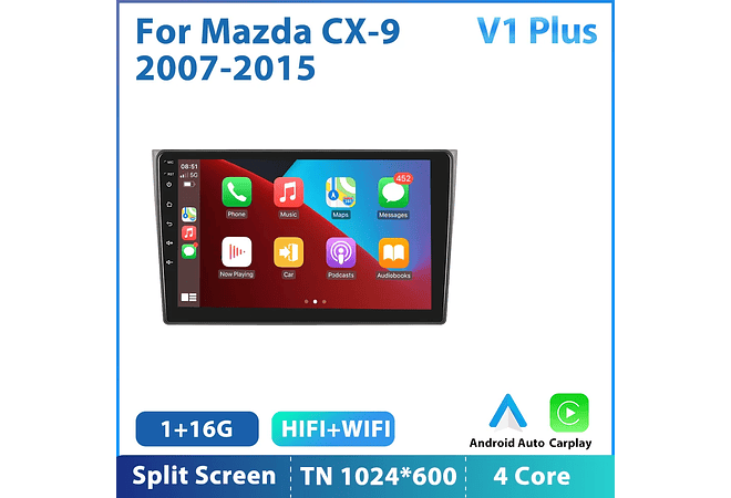 RD154 Android Mazda CX-9 2007-2015 1GB a 8GB RAM e 16GB a 128GB ROM com ou sem Carplay