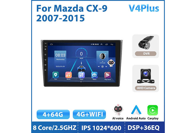 RD154 Android Mazda CX-9 2007-2015 1GB a 8GB RAM e 16GB a 128GB ROM com ou sem Carplay