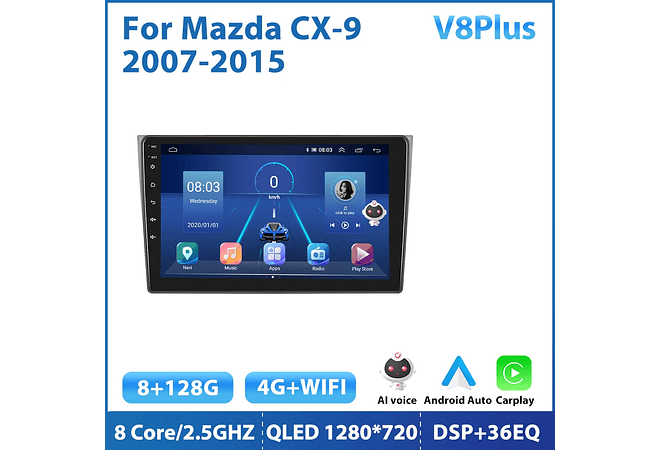RD154 Android Mazda CX-9 2007-2015 1GB a 8GB RAM e 16GB a 128GB ROM com ou sem Carplay