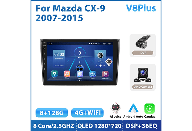 RD154 Android Mazda CX-9 2007-2015 1GB a 8GB RAM e 16GB a 128GB ROM com ou sem Carplay