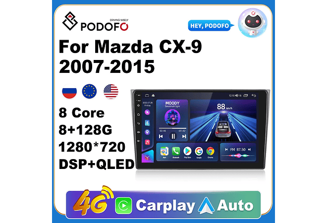 RD154 Android Mazda CX-9 2007-2015 1GB a 8GB RAM e 16GB a 128GB ROM com ou sem Carplay