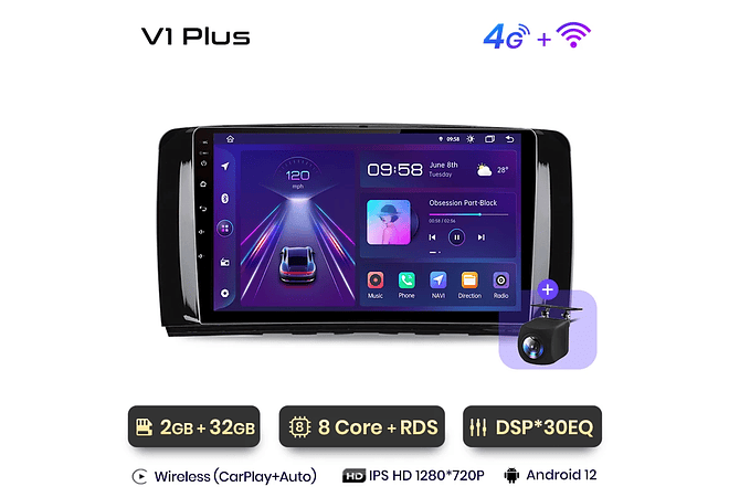 RD155 Android Mercedes r-classe w251 r300 2011-2015 1GB a 8GB RAM e 16GB a 128GB ROM com ou sem Carplay