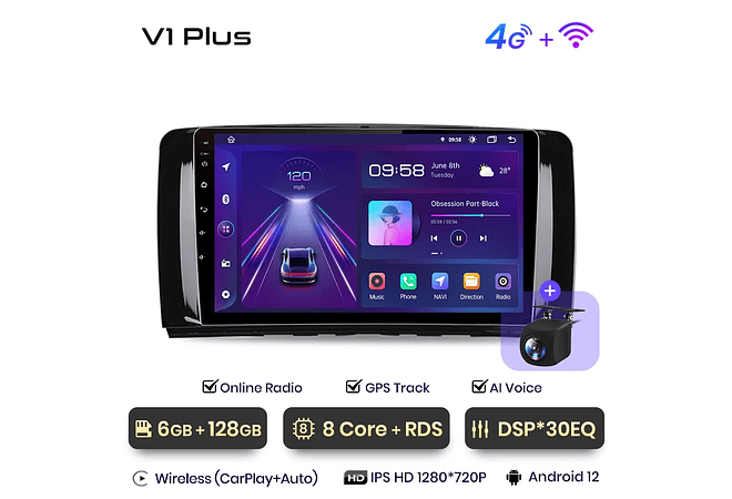 RD155 Android Mercedes r-classe w251 r300 2011-2015 1GB a 8GB RAM e 16GB a 128GB ROM com ou sem Carplay