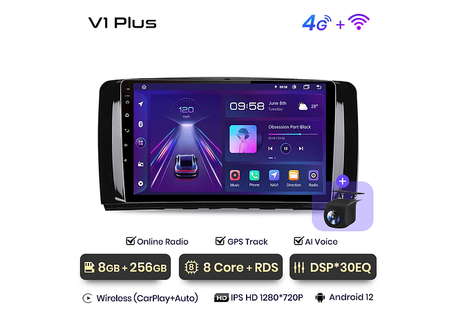 RD155 Android Mercedes r-classe w251 r300 2011-2015 1GB a 8GB RAM e 16GB a 128GB ROM com ou sem Carplay