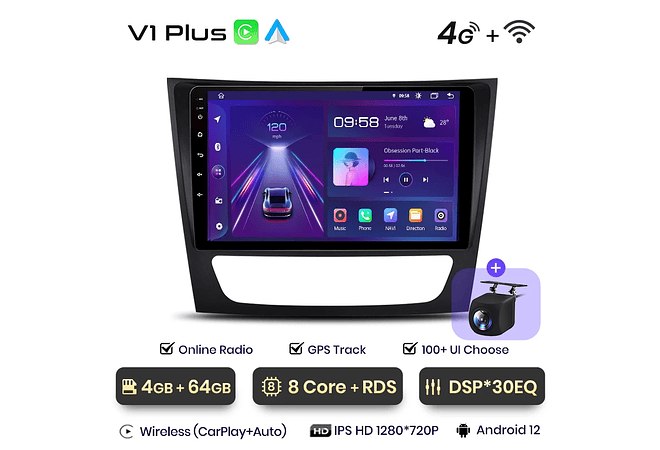 RD156 Android Mercedes w211 e300 2002-2010 1GB a 8GB RAM e 16GB a 128GB ROM com ou sem Carplay