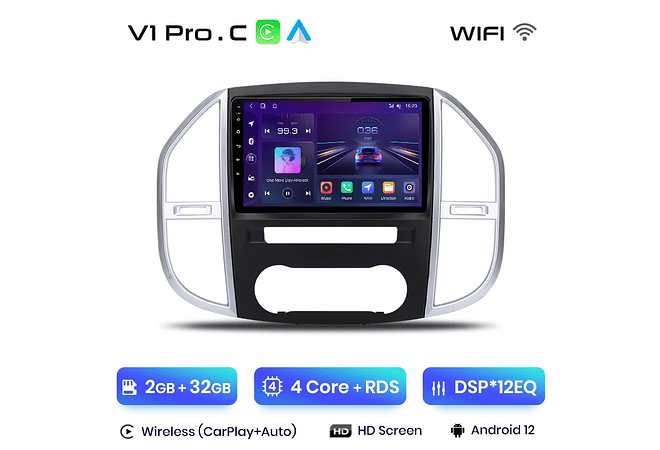 RD157 Android Mercedes vito w447 2014-2021 1GB a 8GB RAM e 16GB a 128GB ROM com ou sem Carplay