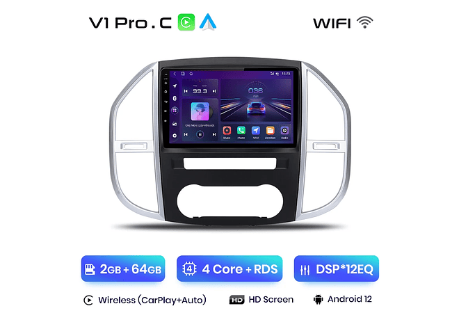 RD157 Android Mercedes vito w447 2014-2021 1GB a 8GB RAM e 16GB a 128GB ROM com ou sem Carplay