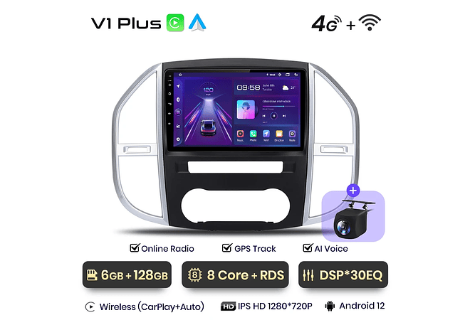RD157 Android Mercedes vito w447 2014-2021 1GB a 8GB RAM e 16GB a 128GB ROM com ou sem Carplay