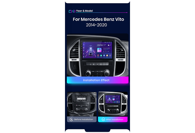 RD157 Android Mercedes vito w447 2014-2021 1GB a 8GB RAM e 16GB a 128GB ROM com ou sem Carplay