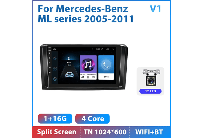 RD158 Android mercedes mercedes ml série 2005-2011 1GB a 8GB RAM e 16GB a 128GB ROM com ou sem Carplay