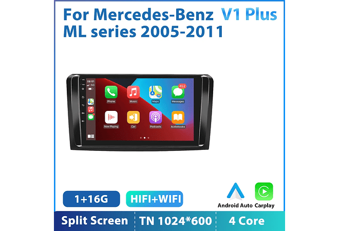 RD158 Android mercedes mercedes ml série 2005-2011 1GB a 8GB RAM e 16GB a 128GB ROM com ou sem Carplay
