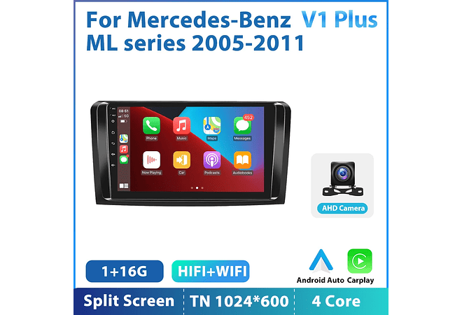 RD158 Android mercedes mercedes ml série 2005-2011 1GB a 8GB RAM e 16GB a 128GB ROM com ou sem Carplay