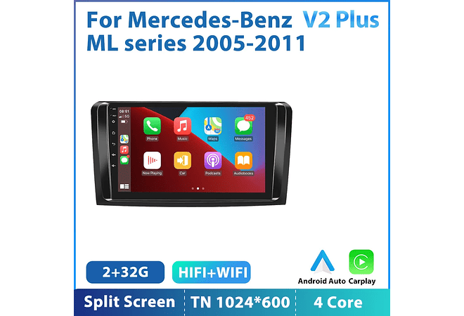 RD158 Android mercedes mercedes ml série 2005-2011 1GB a 8GB RAM e 16GB a 128GB ROM com ou sem Carplay