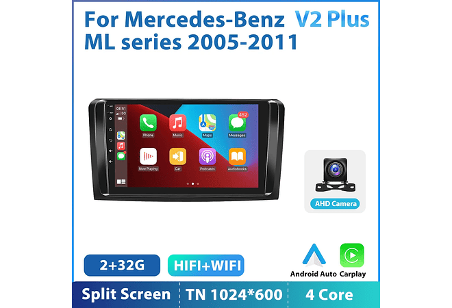 RD158 Android mercedes mercedes ml série 2005-2011 1GB a 8GB RAM e 16GB a 128GB ROM com ou sem Carplay