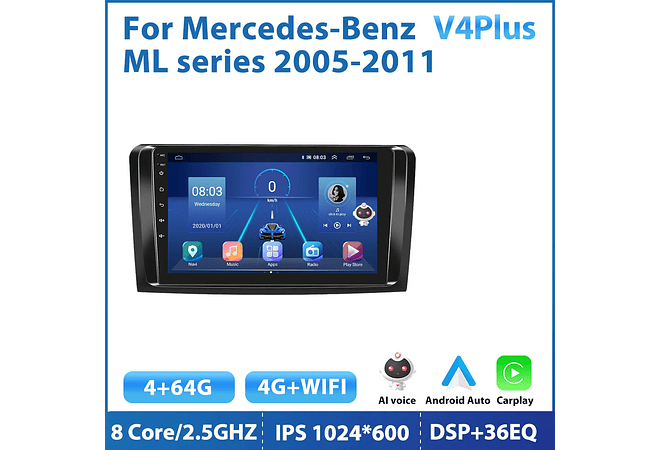 RD158 Android mercedes mercedes ml série 2005-2011 1GB a 8GB RAM e 16GB a 128GB ROM com ou sem Carplay