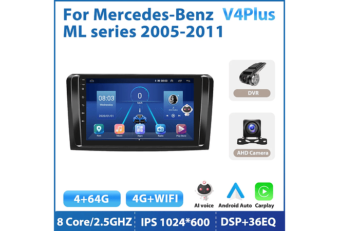 RD158 Android mercedes mercedes ml série 2005-2011 1GB a 8GB RAM e 16GB a 128GB ROM com ou sem Carplay