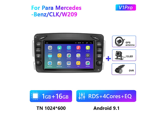 RD160 Android Mercedes clk w209 1GB a 8GB RAM e 16GB a 128GB ROM com ou sem Carplay