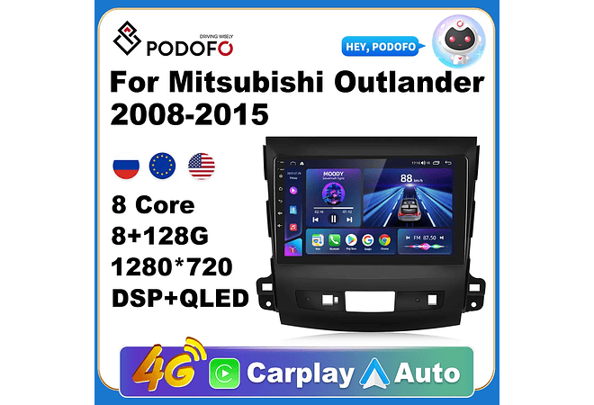RD161 Android mitsubishi outlander 2008-2015 1GB a 8GB RAM e 16GB a 128GB ROM com ou sem Carplay