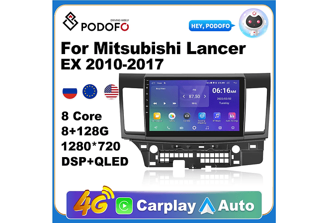 RD162 Android mitsubishi lancer ex 2010-2017 perfil baixo 2004-2009 1GB a 8GB RAM e 16GB a 128GB ROM com ou sem Carplay