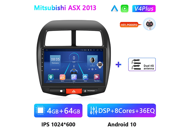 RD164 Android mitsubishi asx 2013 1GB a 8GB RAM e 16GB a 128GB ROM com ou sem Carplay