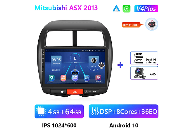RD164 Android mitsubishi asx 2013 1GB a 8GB RAM e 16GB a 128GB ROM com ou sem Carplay