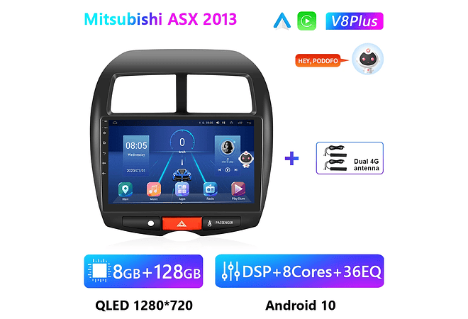 RD164 Android mitsubishi asx 2013 1GB a 8GB RAM e 16GB a 128GB ROM com ou sem Carplay