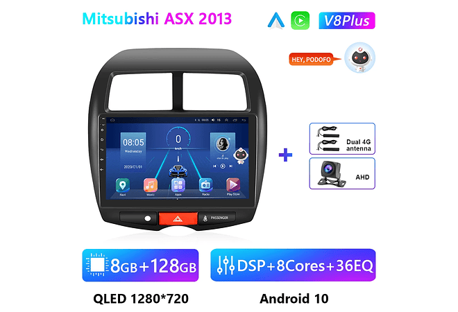 RD164 Android mitsubishi asx 2013 1GB a 8GB RAM e 16GB a 128GB ROM com ou sem Carplay