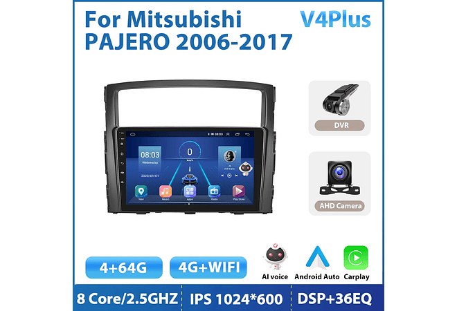 RD165 Android mitsubishi pajero 2006-2017 1GB a 8GB RAM e 16GB a 128GB ROM com ou sem Carplay
