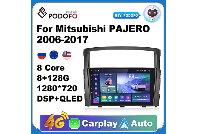 RD165 Android mitsubishi pajero 2006-2017 1GB a 8GB RAM e 16GB a 128GB ROM com ou sem Carplay