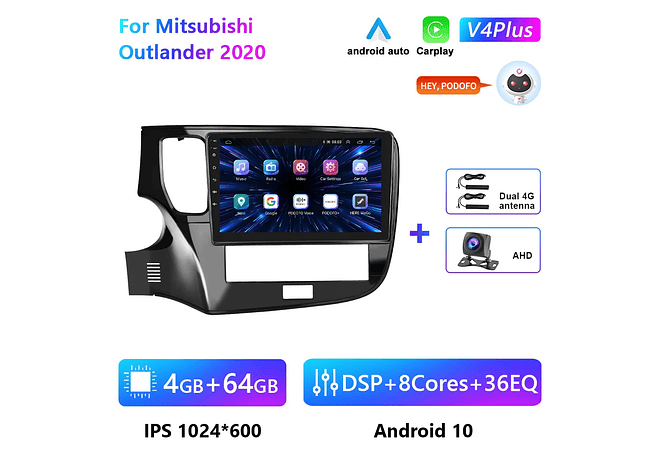 RD166 Android mitsubishi outlander 2020 1GB a 8GB RAM e 16GB a 128GB ROM com ou sem Carplay