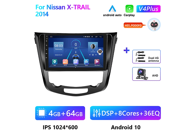 RD171 Android nissan X-TRAIL x trail 2014 1GB a 8GB RAM e 16GB a 128GB ROM com ou sem Carplay