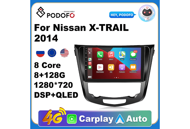 RD171 Android nissan X-TRAIL x trail 2014 1GB a 8GB RAM e 16GB a 128GB ROM com ou sem Carplay