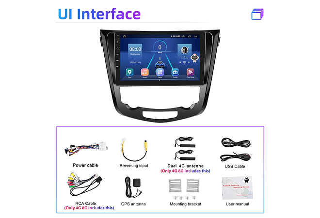 RD171 Android nissan X-TRAIL x trail 2014 1GB a 8GB RAM e 16GB a 128GB ROM com ou sem Carplay