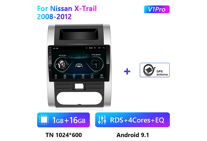 RD172 Android nissan x-trail 2008-2012 1GB a 8GB RAM e 16GB a 128GB ROM com ou sem Carplay