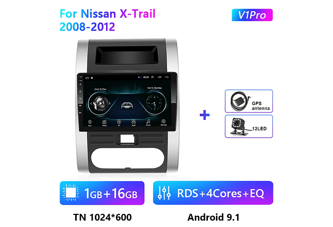 RD172 Android nissan x-trail 2008-2012 1GB a 8GB RAM e 16GB a 128GB ROM com ou sem Carplay