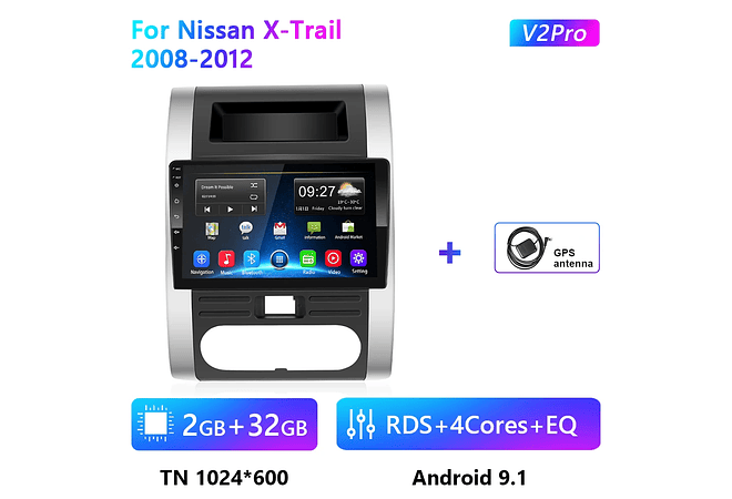 RD172 Android nissan x-trail 2008-2012 1GB a 8GB RAM e 16GB a 128GB ROM com ou sem Carplay