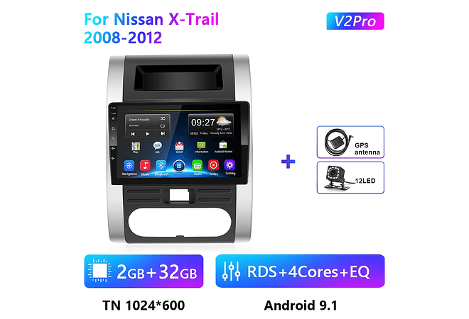 RD172 Android nissan x-trail 2008-2012 1GB a 8GB RAM e 16GB a 128GB ROM com ou sem Carplay