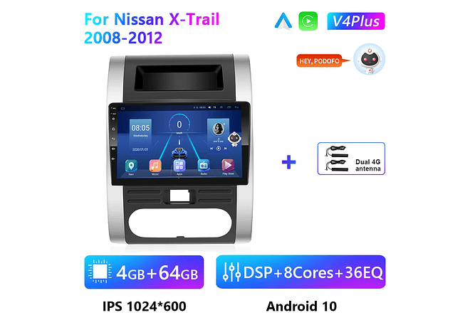 RD172 Android nissan x-trail 2008-2012 1GB a 8GB RAM e 16GB a 128GB ROM com ou sem Carplay