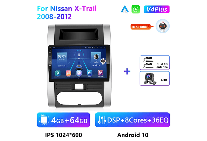 RD172 Android nissan x-trail 2008-2012 1GB a 8GB RAM e 16GB a 128GB ROM com ou sem Carplay