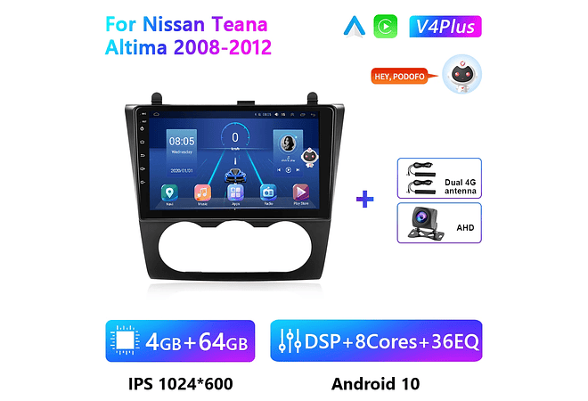 RD173 Android nissan teana altima 2008-2012 1GB a 8GB RAM e 16GB a 128GB ROM com ou sem Carplay