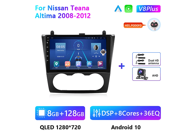 RD173 Android nissan teana altima 2008-2012 1GB a 8GB RAM e 16GB a 128GB ROM com ou sem Carplay