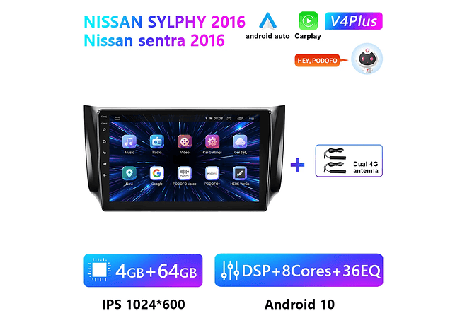 RD175 Android nissan sylphy sentra 2016 1GB a 8GB RAM e 16GB a 128GB ROM com ou sem Carplay