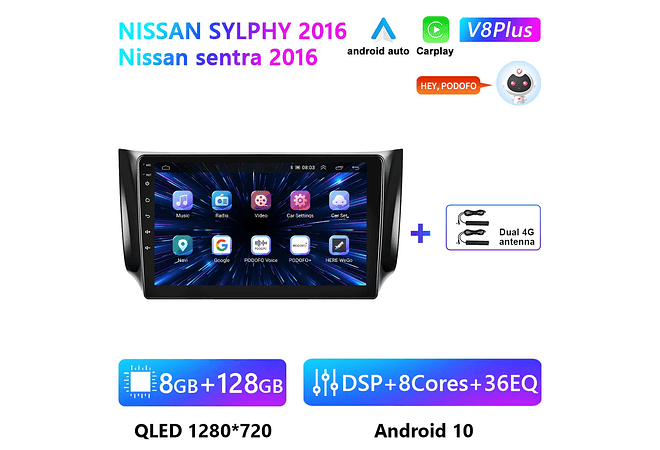 RD175 Android nissan sylphy sentra 2016 1GB a 8GB RAM e 16GB a 128GB ROM com ou sem Carplay