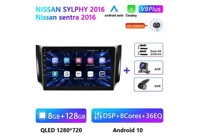 RD175 Android nissan sylphy sentra 2016 1GB a 8GB RAM e 16GB a 128GB ROM com ou sem Carplay