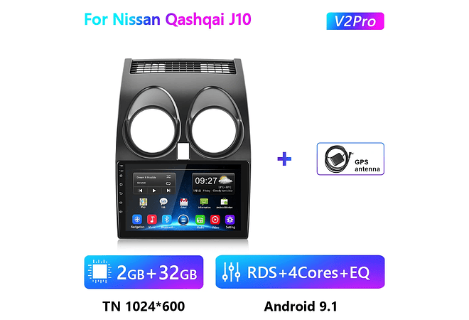 RD176 Android nissan qashqai j10 2006-2016 1GB a 8GB RAM e 16GB a 128GB ROM com ou sem Carplay