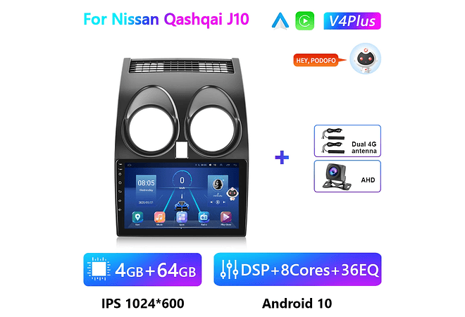 RD176 Android nissan qashqai j10 2006-2016 1GB a 8GB RAM e 16GB a 128GB ROM com ou sem Carplay